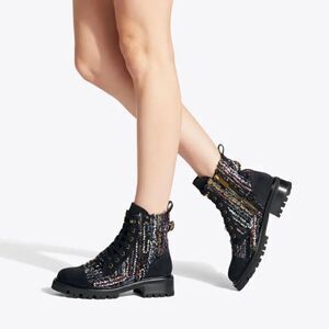 Kurt Geiger London Kensington Tweed Lug Sole Combat Booties Boot women size 6